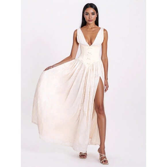 Miss Circle Dresses & Skirts - Sabrina Butter Yellow High Slit Maxi Dress